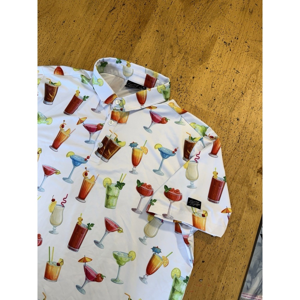 Sunday Swagger Golf Polo Shirt Men's X Large White Cocktail Drink All Over Print